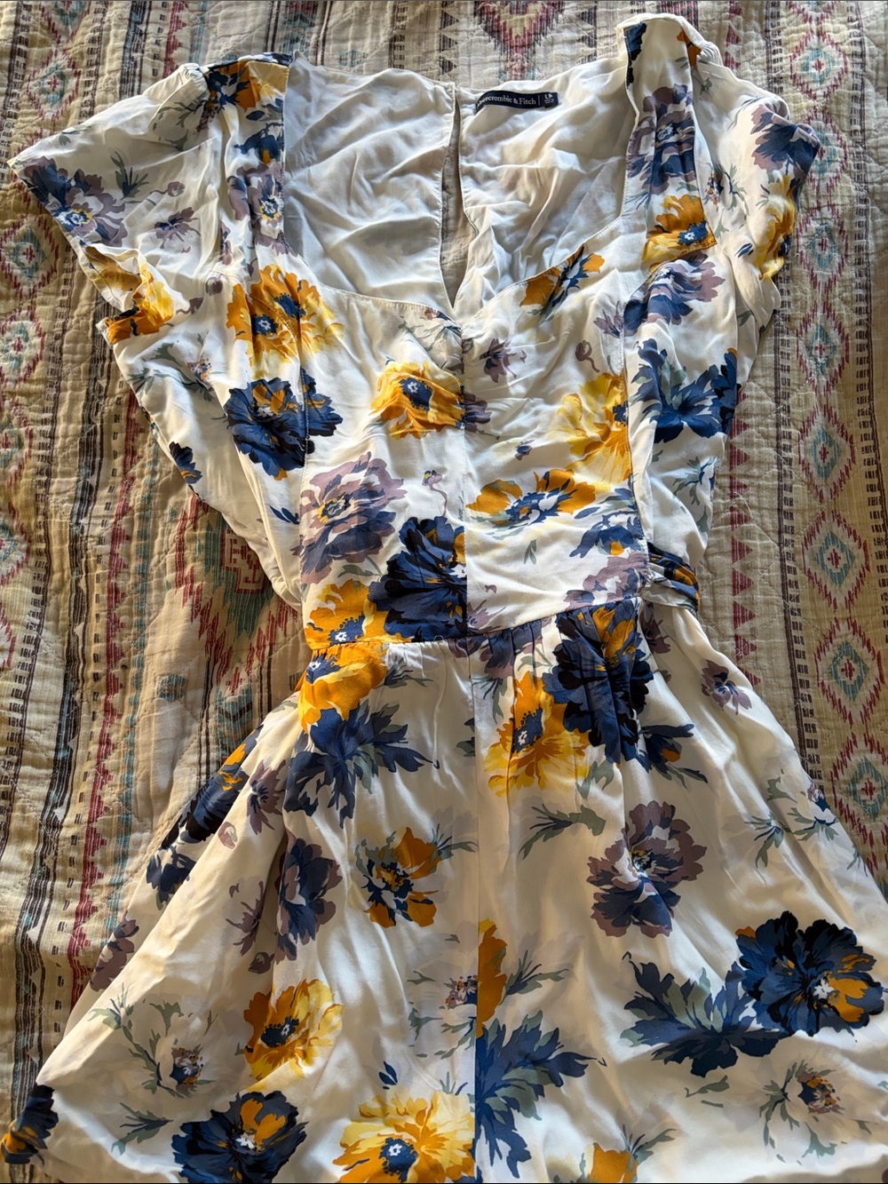 Abercrombie & Fitch White Floral Romper with Blue and Yellow Flowers